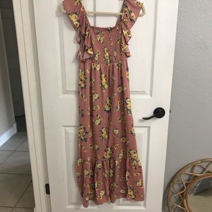 Neutral pink floral maxi dress
